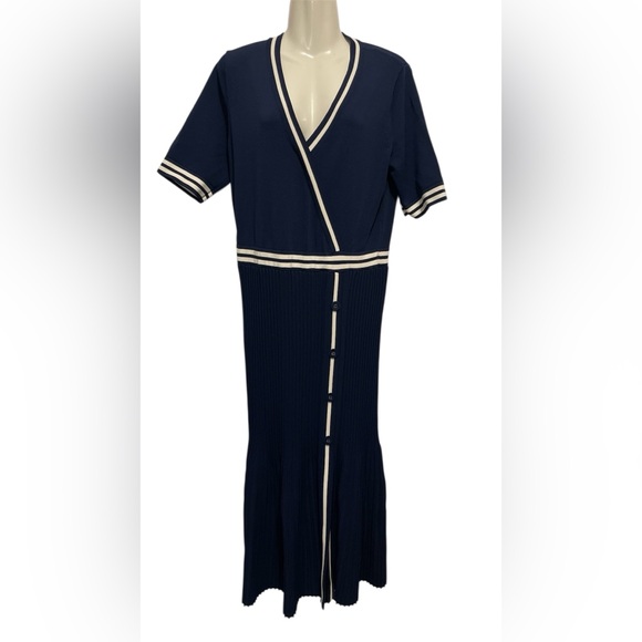 Eva Mendes for New York & Company Navy and White Midi Dress - Picture 2 of 13